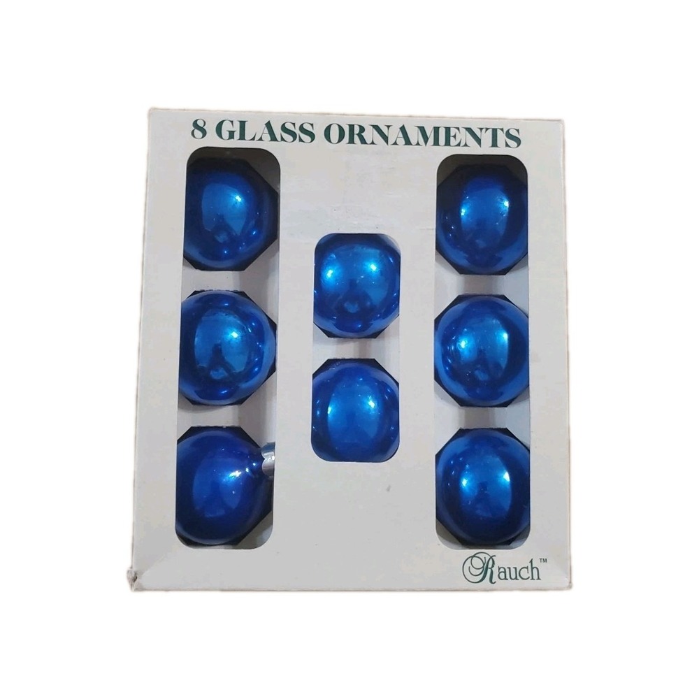 Vintage Rauch Blue Glass Christmas Ornaments 1.75" Set of 8